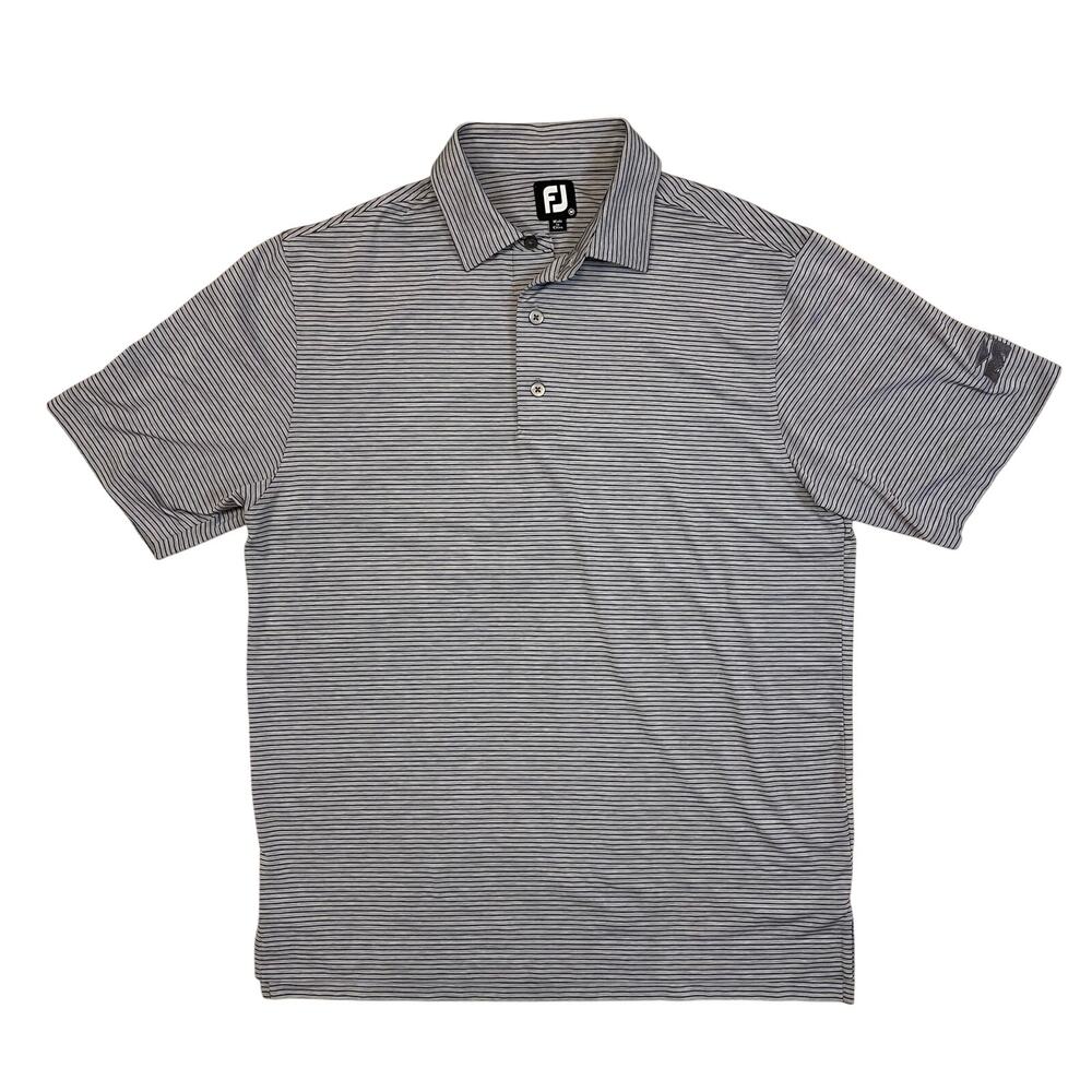 FootJoy Golf Polo Shirt Men's M Gray Black Stripe Performance Stretch Golf